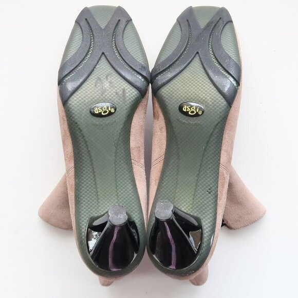 Asgi Beige Suede Leather Square Toe Heeled Chelsea Ankle Boots Booties 7.5 - Picture 9 of 16